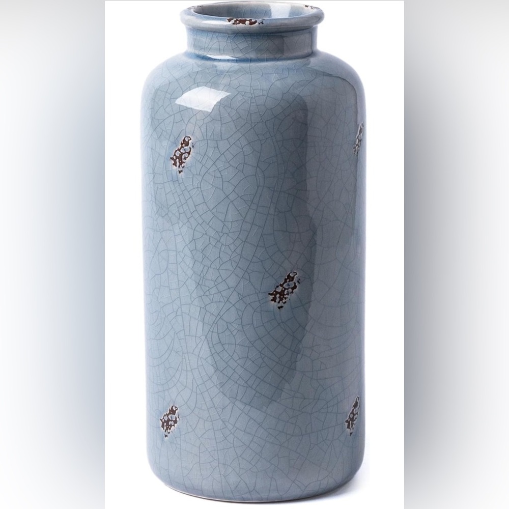 VICTOR&TERESA Home🏠AccentDecor 10”ModernFarmhouseCeramicVintageHazeBlue Vase🏺